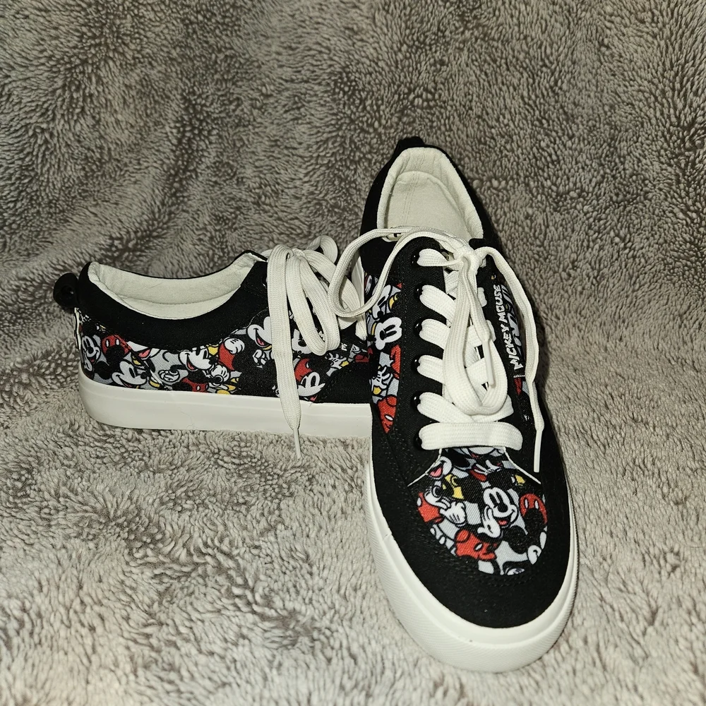 Ground Up Disney Mickey Mouse Sneakers Black Canvas Low Top Unisex Mens 8.5 W 10